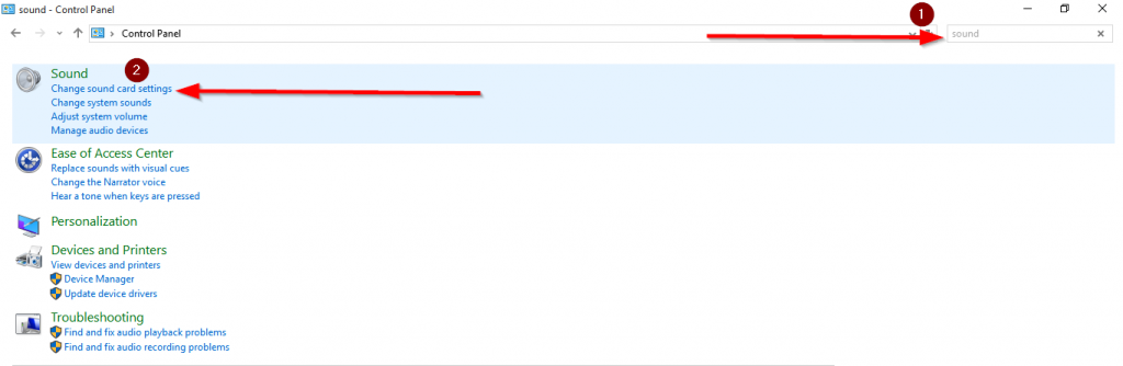 Search for sound and select Change sound card settings image