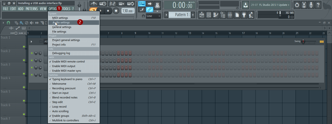 Audio setting for audio interface driver