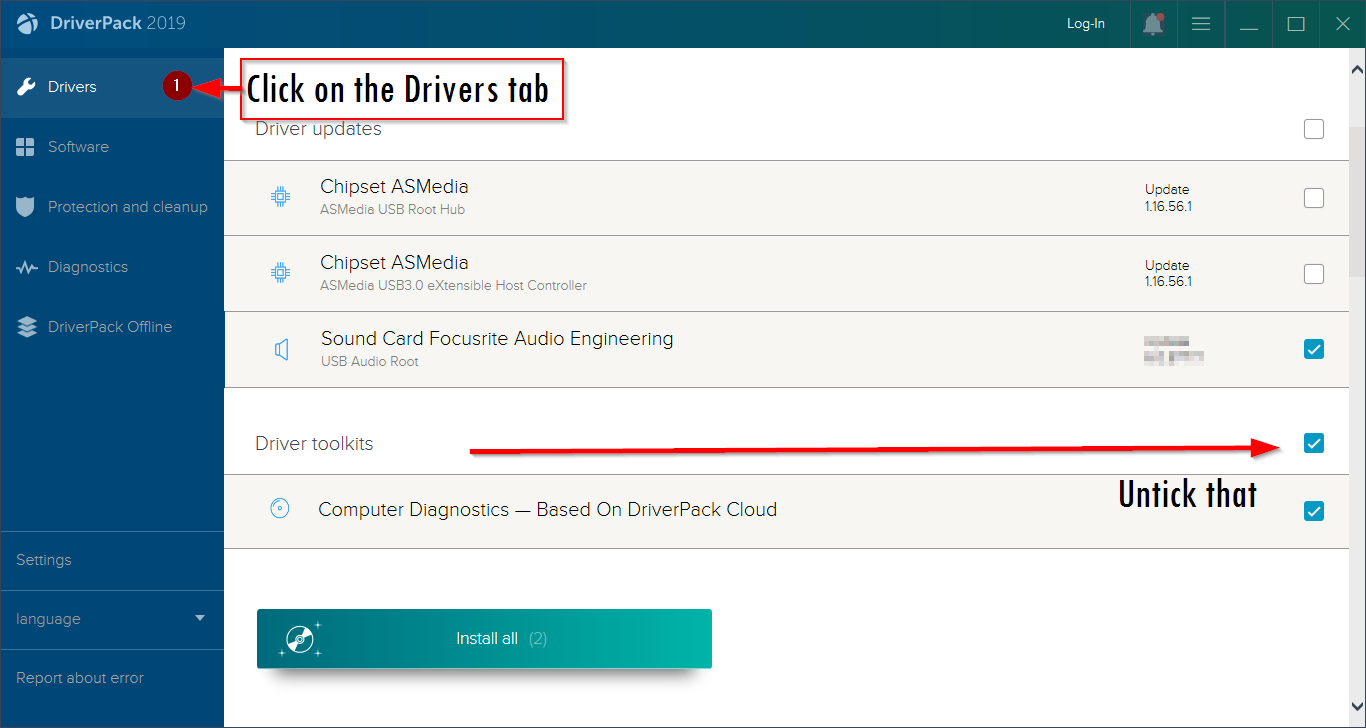 4. Drivers tab in driverspack alt